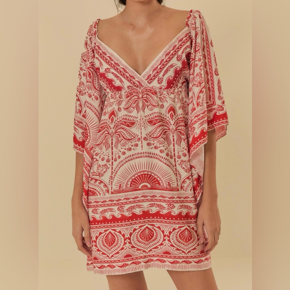 Farm Rio Red and White Boho Mini Dress